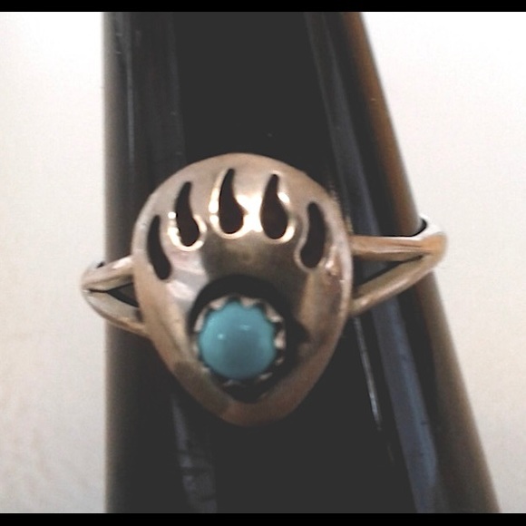 Native American Navajo Turquoise Bear Paw Ring - Picture 3 of 12
